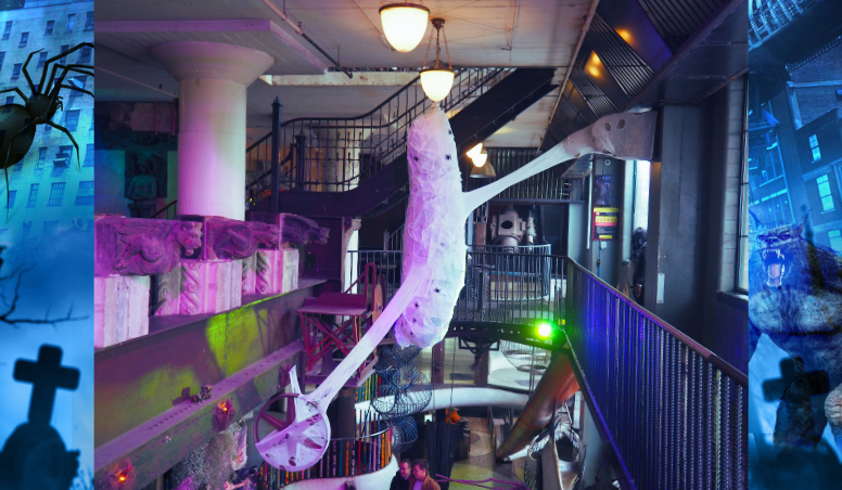 Spinderella's spider sac suspended over the City Museum staircase